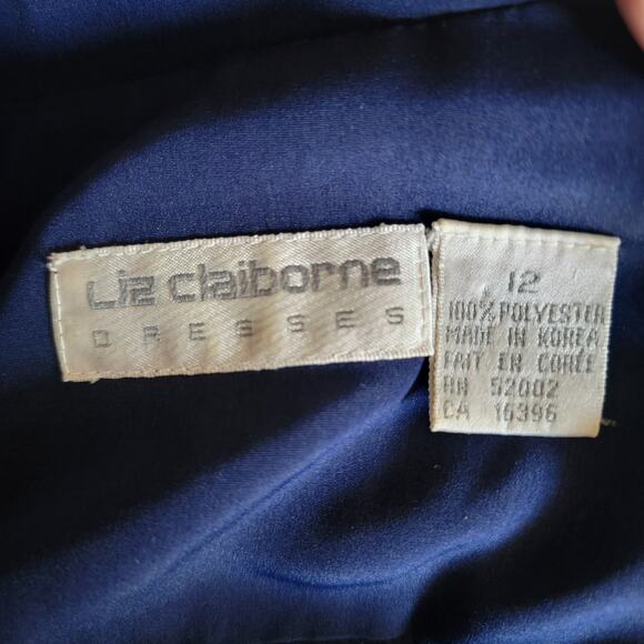 Vintage Liz Claiborne Blue Midi Dress Women 12 80s Power Style Shoulder Pads 90s - Picture 3 of 14